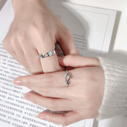 "Forever Yours" Couple Rings - 925 Sterling Silver Adjustable Matching Set with Zircon Accents