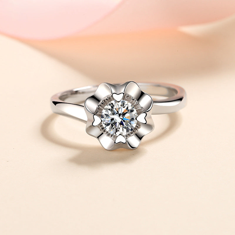 Four-Prong Heart Moissanite Ring - 925 Sterling Silver Vintage Inspired with Cultural Symbols
