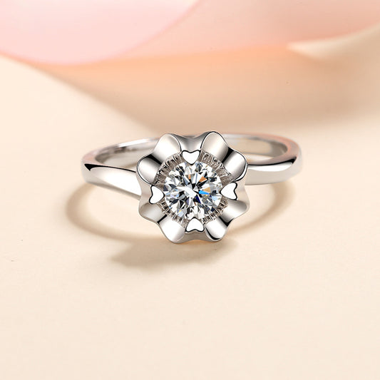 Four-Prong Heart Moissanite Ring - 925 Sterling Silver Vintage Inspired with Cultural Symbols