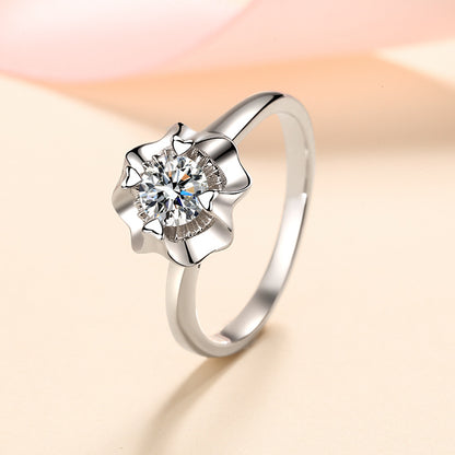 Four-Prong Heart Moissanite Ring - 925 Sterling Silver Vintage Inspired with Cultural Symbols