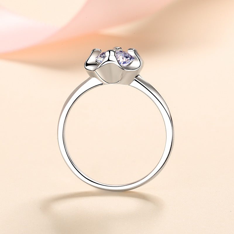 Four-Prong Heart Moissanite Ring - 925 Sterling Silver Vintage Inspired with Cultural Symbols
