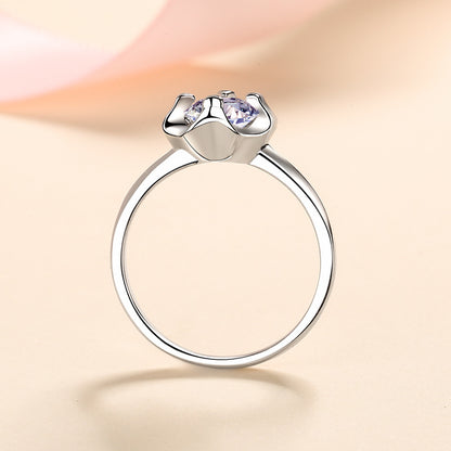 Four-Prong Heart Moissanite Ring - 925 Sterling Silver Vintage Inspired with Cultural Symbols