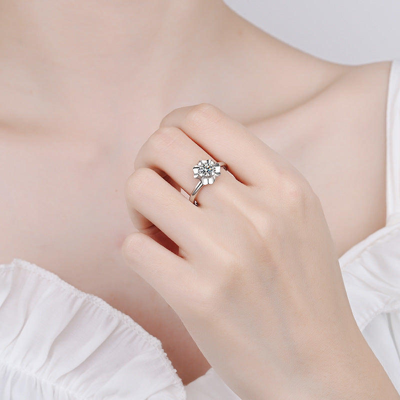 Four-Prong Heart Moissanite Ring - 925 Sterling Silver Vintage Inspired with Cultural Symbols