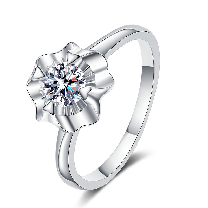 Four-Prong Heart Moissanite Ring - 925 Sterling Silver Vintage Inspired with Cultural Symbols