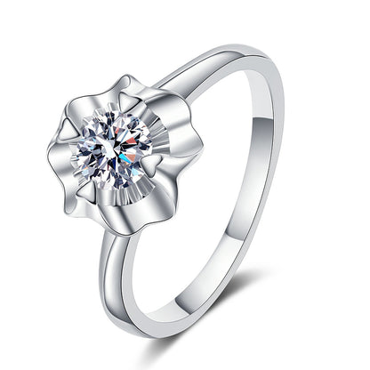 Four-Prong Heart Moissanite Ring - 925 Sterling Silver Vintage Inspired with Cultural Symbols