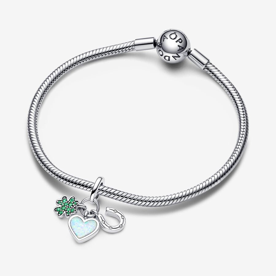 Four Leaf Clover, Heart and Horseshoe Triple Dangle Charm