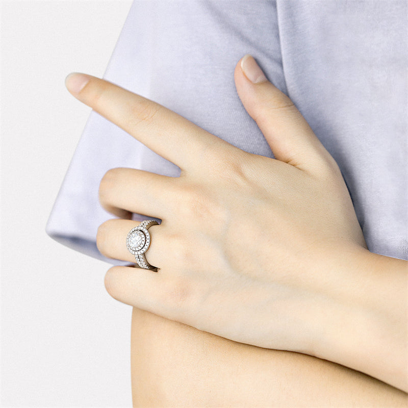 Full Pavé 925 Silver Ring Set - Luxurious Stackable Bridal Jewelry