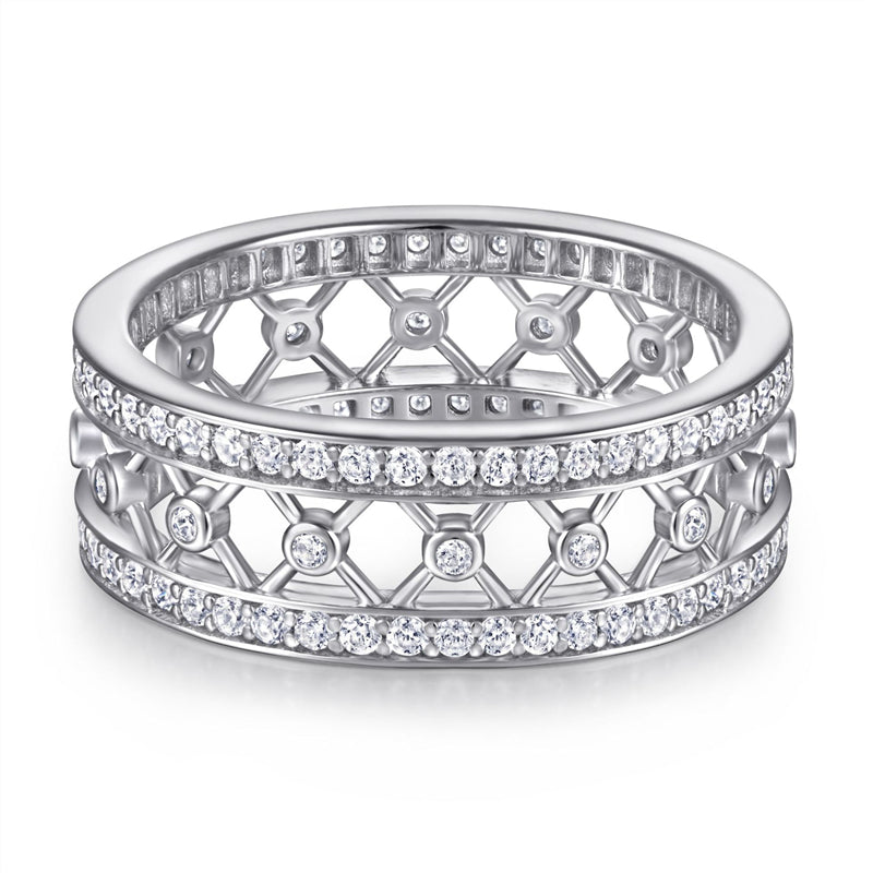 Full Pavé Zirconia 925 Silver Ring - Luxe Full-Coverage Diamond-Effect Band