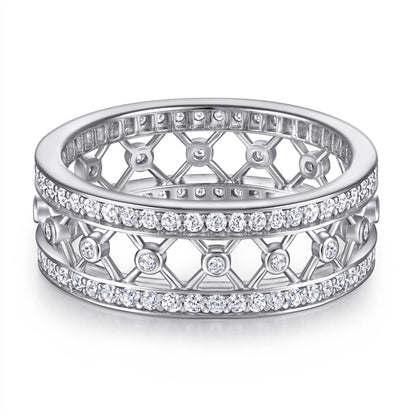 Full Pavé Zirconia 925 Silver Ring - Luxe Full-Coverage Diamond-Effect Band