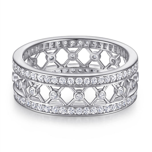 Full Pavé Zirconia 925 Silver Ring - Luxe Full-Coverage Diamond-Effect Band