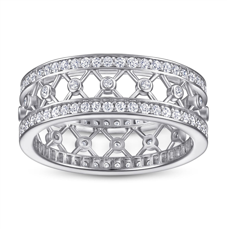 Full Pavé Zirconia 925 Silver Ring - Luxe Full-Coverage Diamond-Effect Band