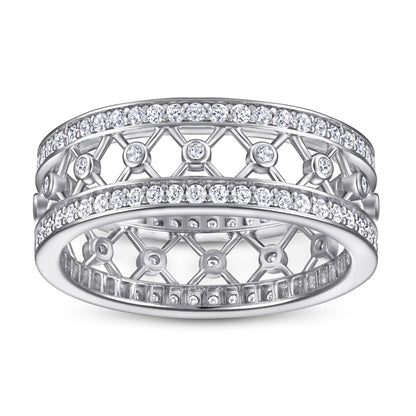 Full Pavé Zirconia 925 Silver Ring - Luxe Full-Coverage Diamond-Effect Band