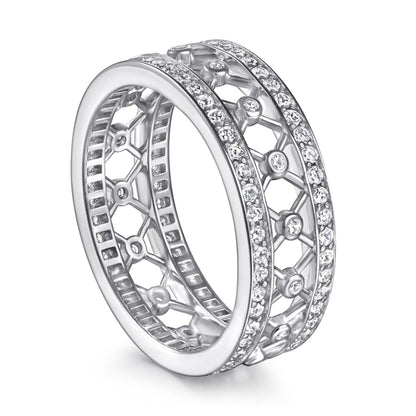 Full Pavé Zirconia 925 Silver Ring - Luxe Full-Coverage Diamond-Effect Band