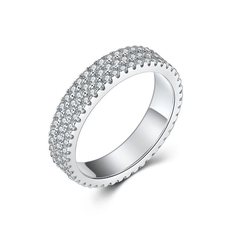 Full Pavé Zirconia 925 Silver Ring - Luxe Geometric Stackable Band for Women