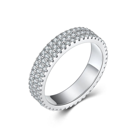 Full Pavé Zirconia 925 Silver Ring - Luxe Geometric Stackable Band for Women