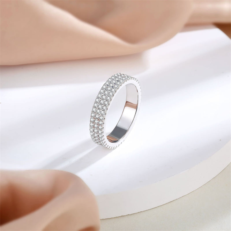 Full Pavé Zirconia 925 Silver Ring - Luxe Geometric Stackable Band for Women