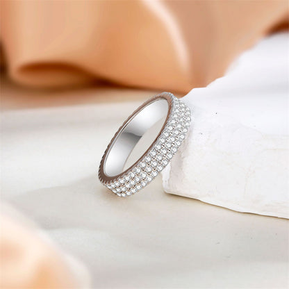 Full Pavé Zirconia 925 Silver Ring - Luxe Geometric Stackable Band for Women