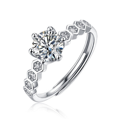 Futuristic Six-Prong Ring with Moissanite