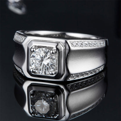 GRA Certified Moissanite Men's Ring - 925 Sterling Silver Geometric Wedding Band