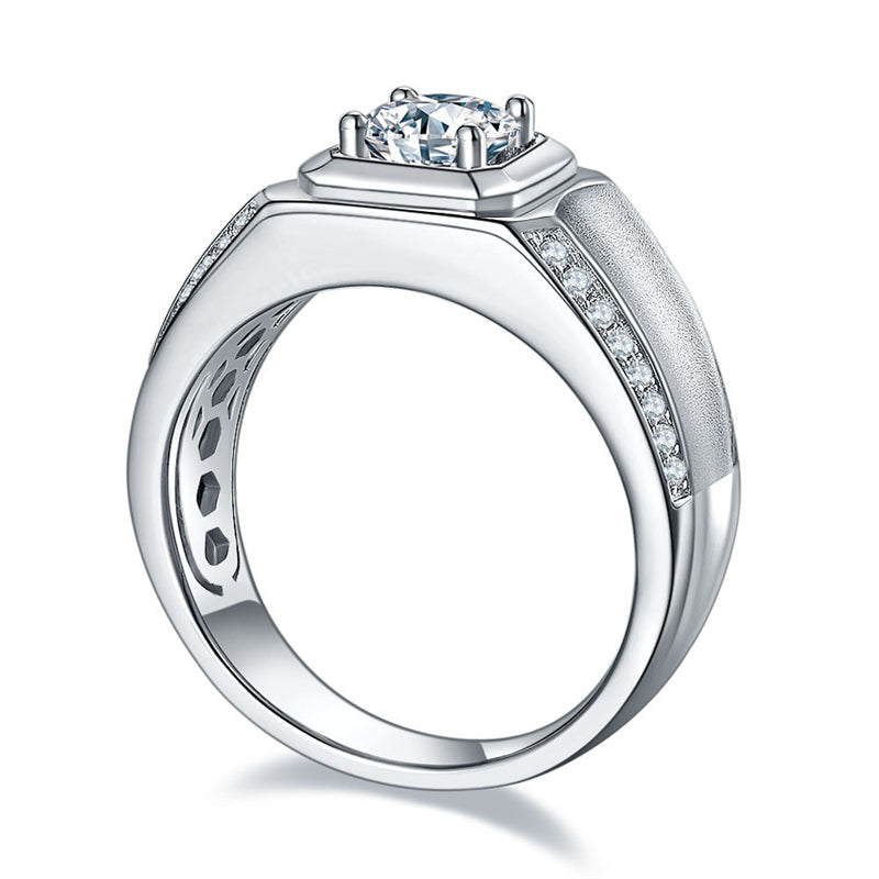 GRA Certified Moissanite Men's Ring - 925 Sterling Silver Geometric Wedding Band