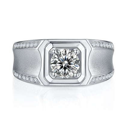 GRA Certified Moissanite Men's Ring - 925 Sterling Silver Geometric Wedding Band