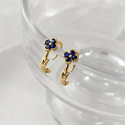 Gemstone Color Quadrilateral Stud Earrings with Diamond Accents - Natural Style Ear Jewelry for Women