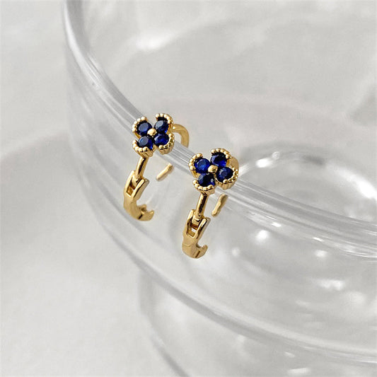 Gemstone Color Quadrilateral Stud Earrings with Diamond Accents - Natural Style Ear Jewelry for Women