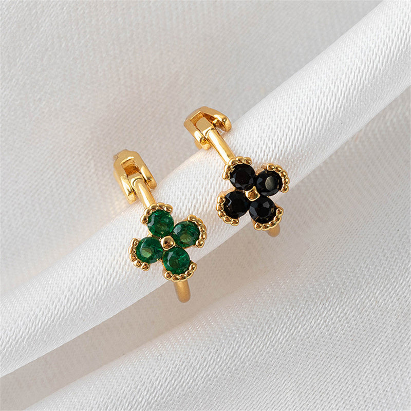 Gemstone Color Quadrilateral Stud Earrings with Diamond Accents - Natural Style Ear Jewelry for Women
