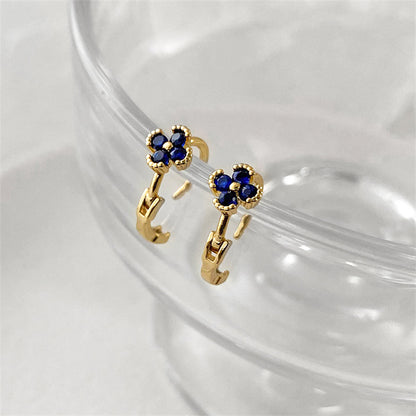 Gemstone Color Quadrilateral Stud Earrings with Diamond Accents - Natural Style Ear Jewelry for Women
