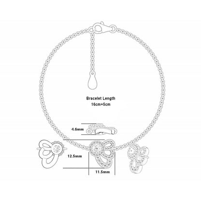 Geometric Wing Design 925 Silver Zirconia Bracelet - Contemporary European Jewelry
