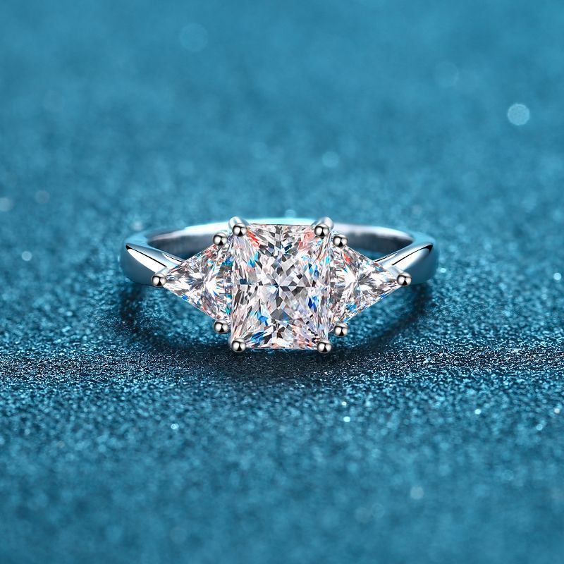 Geometric 3ct Moissanite Statement Ring in 925 Sterling Silver | Emerald & Radiant Cut