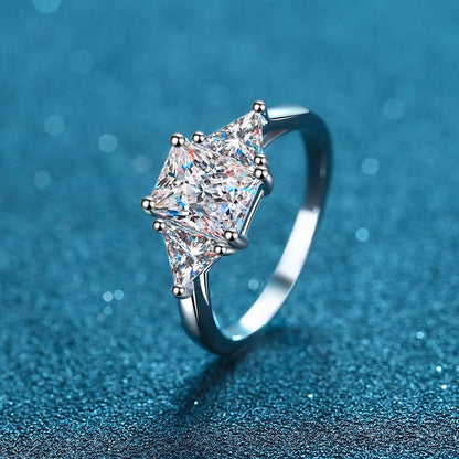 Geometric 3ct Moissanite Statement Ring in 925 Sterling Silver | Emerald & Radiant Cut