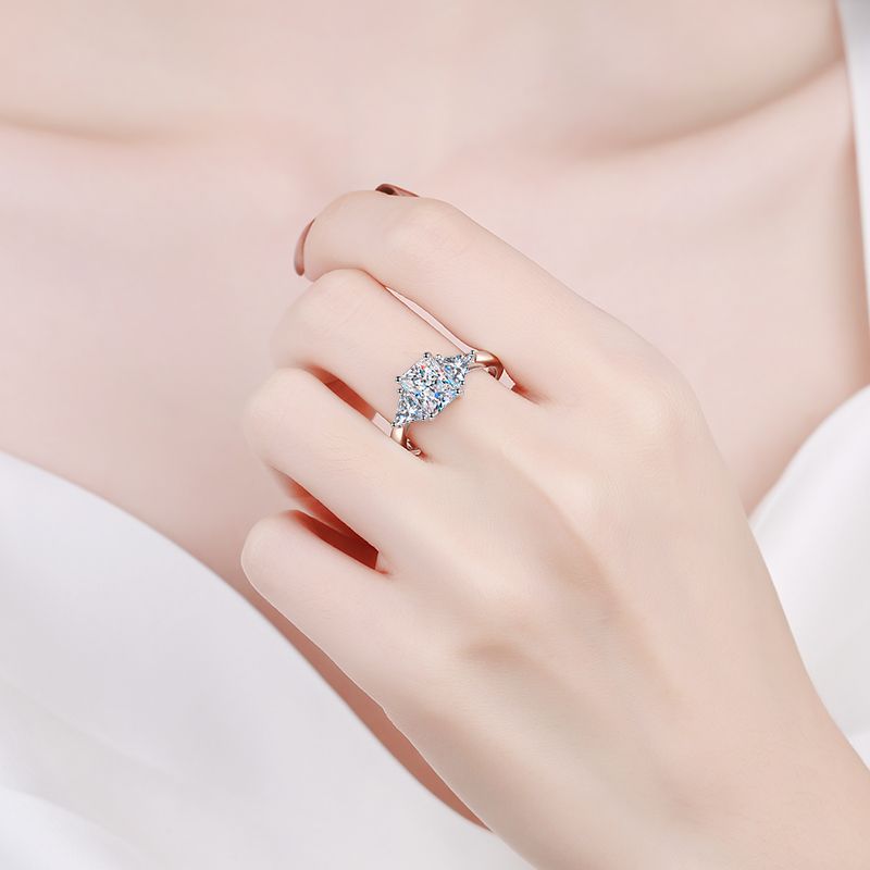 Geometric 3ct Moissanite Statement Ring in 925 Sterling Silver | Emerald & Radiant Cut