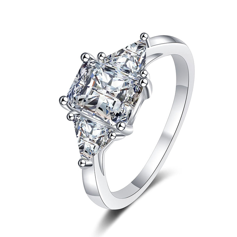 Geometric 3ct Moissanite Statement Ring in 925 Sterling Silver | Emerald & Radiant Cut