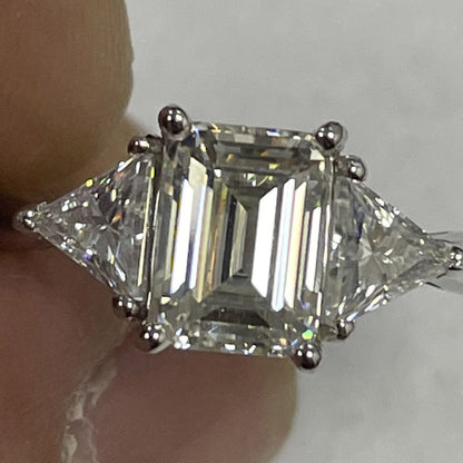 Geometric 3ct Moissanite Statement Ring in 925 Sterling Silver | Emerald & Radiant Cut