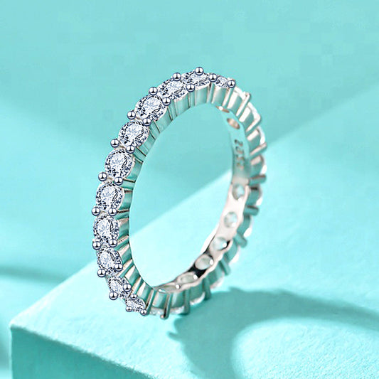 Geometric 925 Silver Zircon Ring Rhodium Plated Women's Minimalist Jewelry US Size 5-10