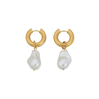 Geometric Baroque Pearl Drop Earrings in Surgical Steel & Gold Plating