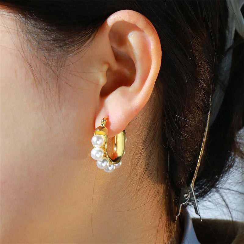 Geometric Circle Gold Plated Hoop Earrings - Light Luxury Everyday Jewelry for Women