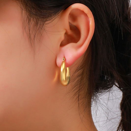 Geometric Circle Gold Plated Stud Earrings - Brass & Stainless Steel Light Luxury Jewelry for Women