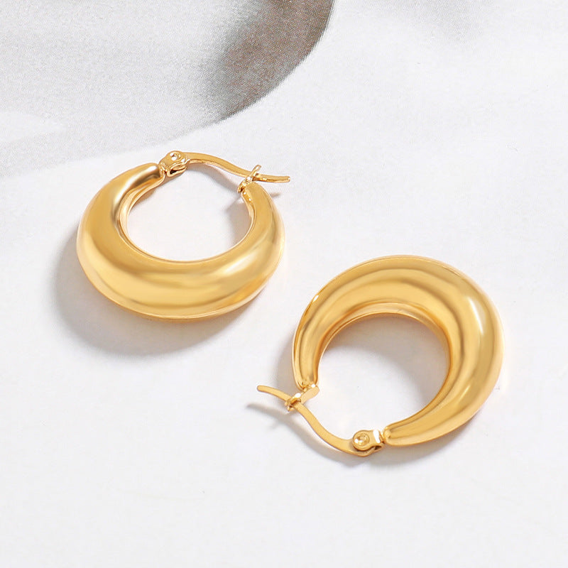 Geometric Circle Gold Plated Stud Earrings - Brass & Stainless Steel Light Luxury Jewelry for Women
