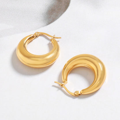 Geometric Circle Gold Plated Stud Earrings - Brass & Stainless Steel Light Luxury Jewelry for Women