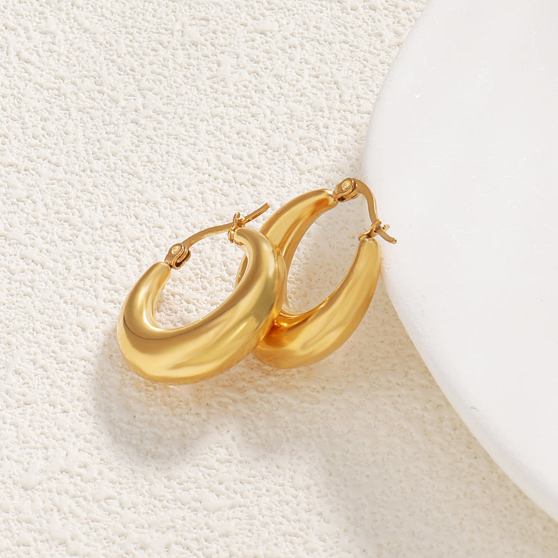 Geometric Circle Gold Plated Stud Earrings - Brass & Stainless Steel Light Luxury Jewelry for Women