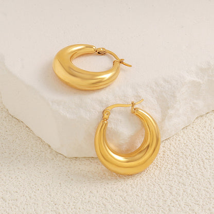 Geometric Circle Gold Plated Stud Earrings - Brass & Stainless Steel Light Luxury Jewelry for Women