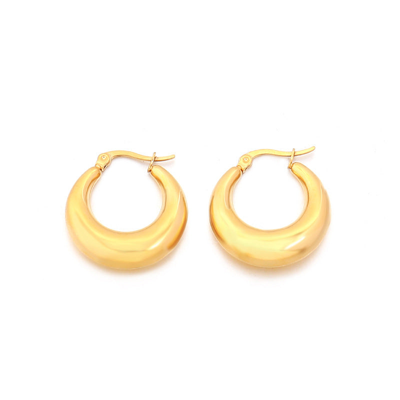Geometric Circle Gold Plated Stud Earrings - Brass & Stainless Steel Light Luxury Jewelry for Women