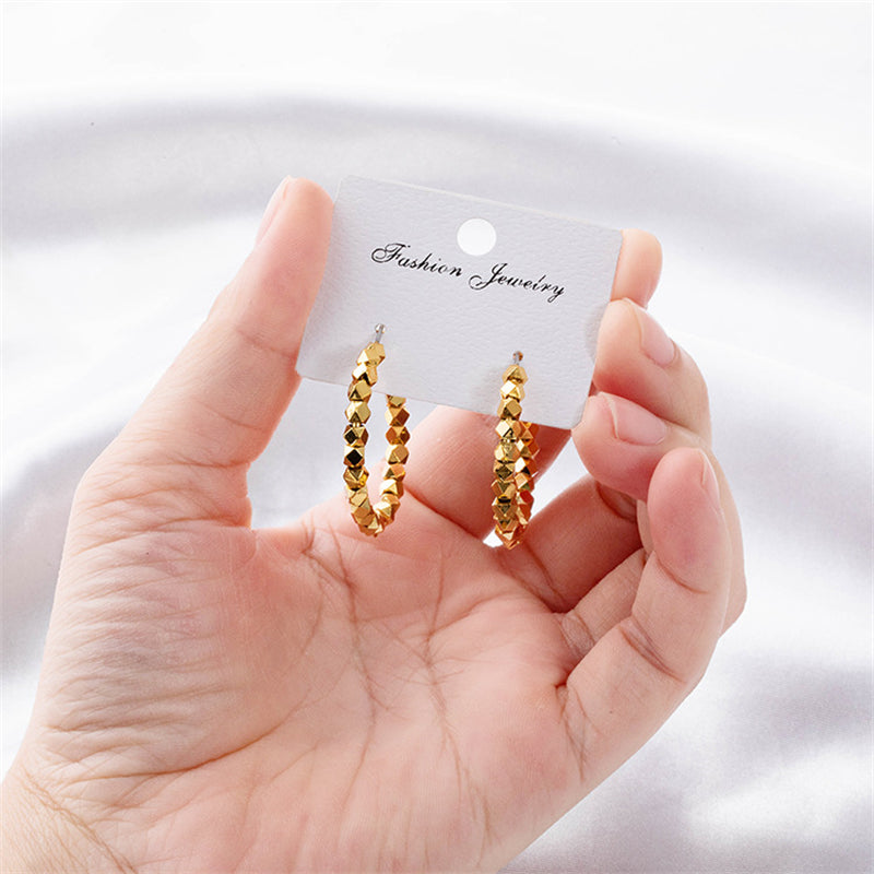 Geometric Circle Stud Earrings in Gold & White Gold - 30mm Fashion Statement Jewelry for Women