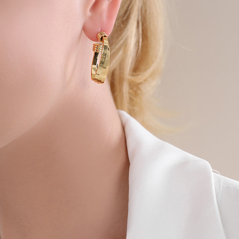 Geometric Circle Stud Earrings in Gold & White Gold - 32.9mm Statement Jewelry with 925 Silver Posts