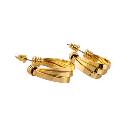 Geometric Circle Stud Earrings in Gold & White Gold - 32.9mm Statement Jewelry with 925 Silver Posts
