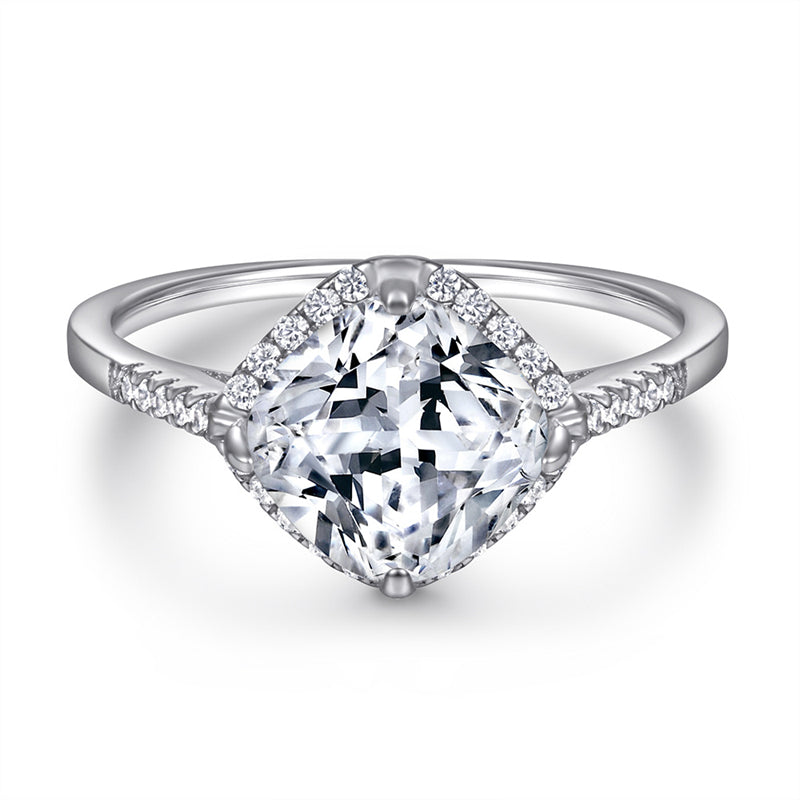 Geometric Diamond-Cut Zircon Ring - 925 Sterling Silver Fashion Statement Jewelry