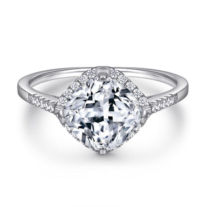 Geometric Diamond-Cut Zircon Ring - 925 Sterling Silver Fashion Statement Jewelry