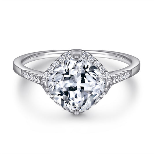 Geometric Diamond-Cut Zircon Ring - 925 Sterling Silver Fashion Statement Jewelry